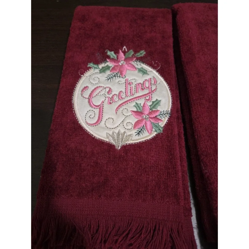 2 Vintage New Old Stock Holiday Fingertip Towels Applique Christmas 
